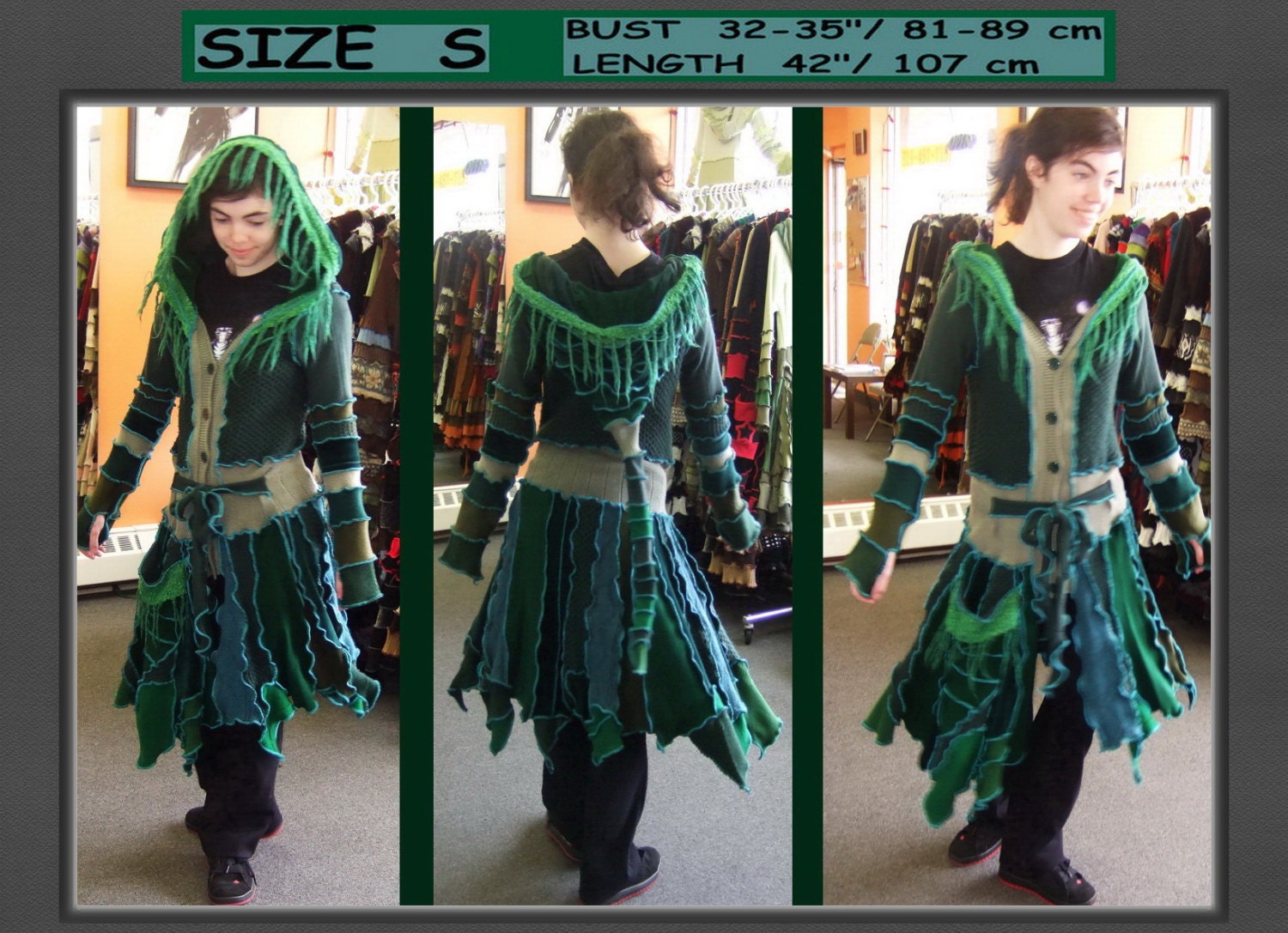 eLf coat, sWEATER, women hoodie, costume, gypsy, patchwork, dress, upcycled jacket, pixie, handmade, dream coat
