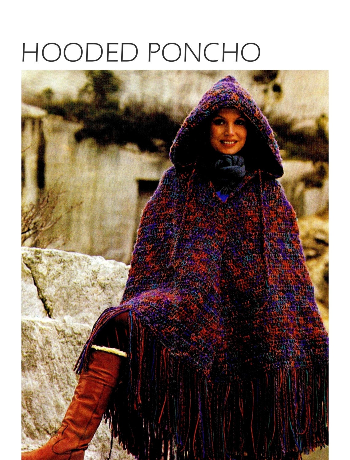 Vintage 70s Crochet HOODED Poncho PDF Pattern by ...