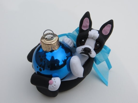 boston terrier dog christmas ornament polymer by boston terrier dog christmas ornament polymer by