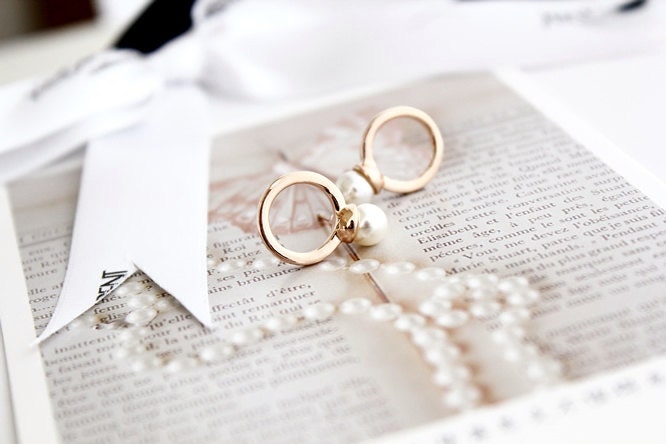 Fashion Pearl Ring Earring---simple delicate everyday jewelry with gift box - HappyGreenDay