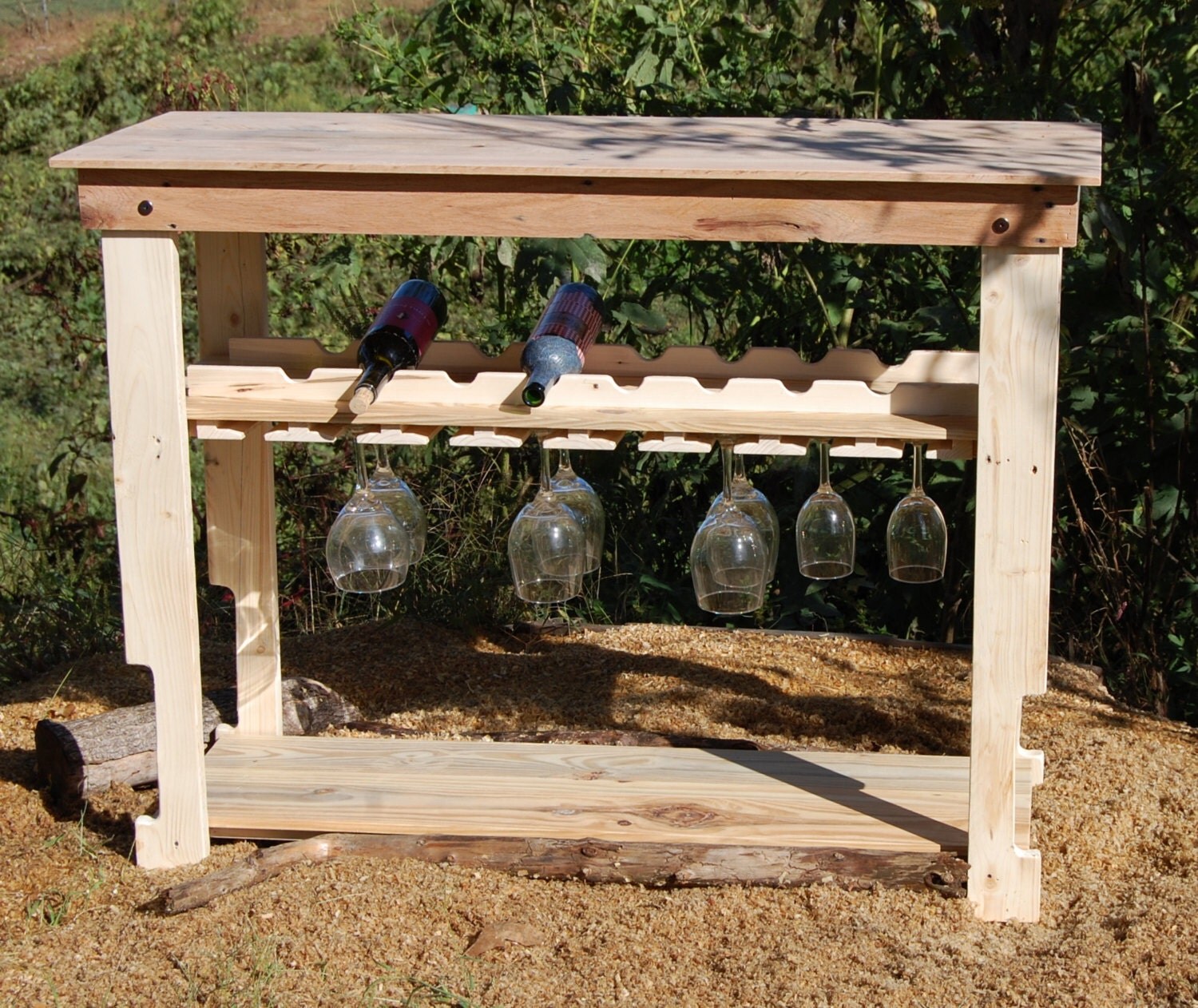 Unfinished Reclaimed Wood Wine Rack Table/ by LooneyBinTradingCo