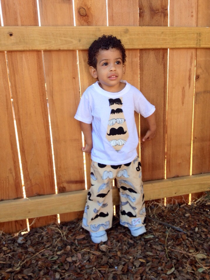 Fall 2013 Boys' Mustache 2 Piece Set....Applique Shirt and Pants...6, 12, 18 months, 2T, 3T, 4T, 5 - JustSewStinkinCute