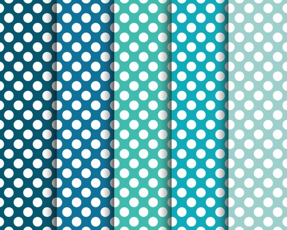 Patterned Digital Papers // Blue, Green Polka Dots // Modern Photography Backgrounds // jpeg files // 300 DPI // Scrapbook Paper Supplies Il_570xn