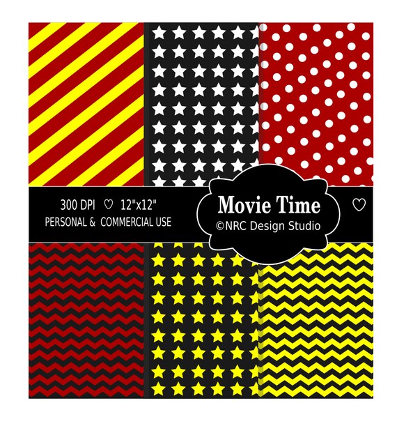 WINTER SALE - Movie Printable Papers - Movie Time Digital Paper Pack - Commercial Use Stripes, Polka Dots, Chevron, Stars Paper Il_570xn