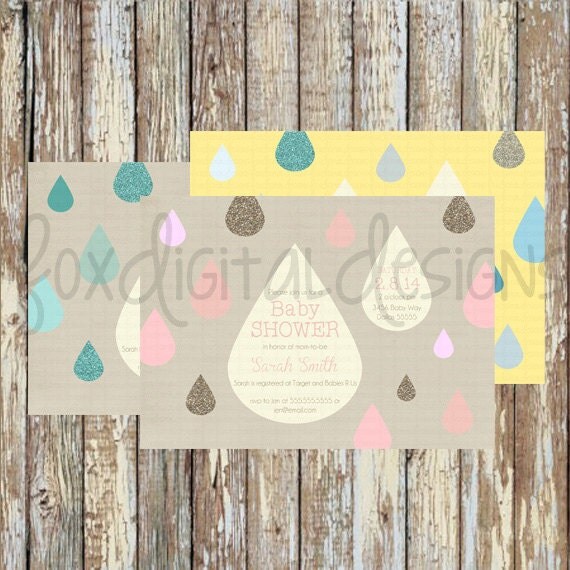Raindrops Baby Shower Invitation Custom by FoxDigitalDesigns