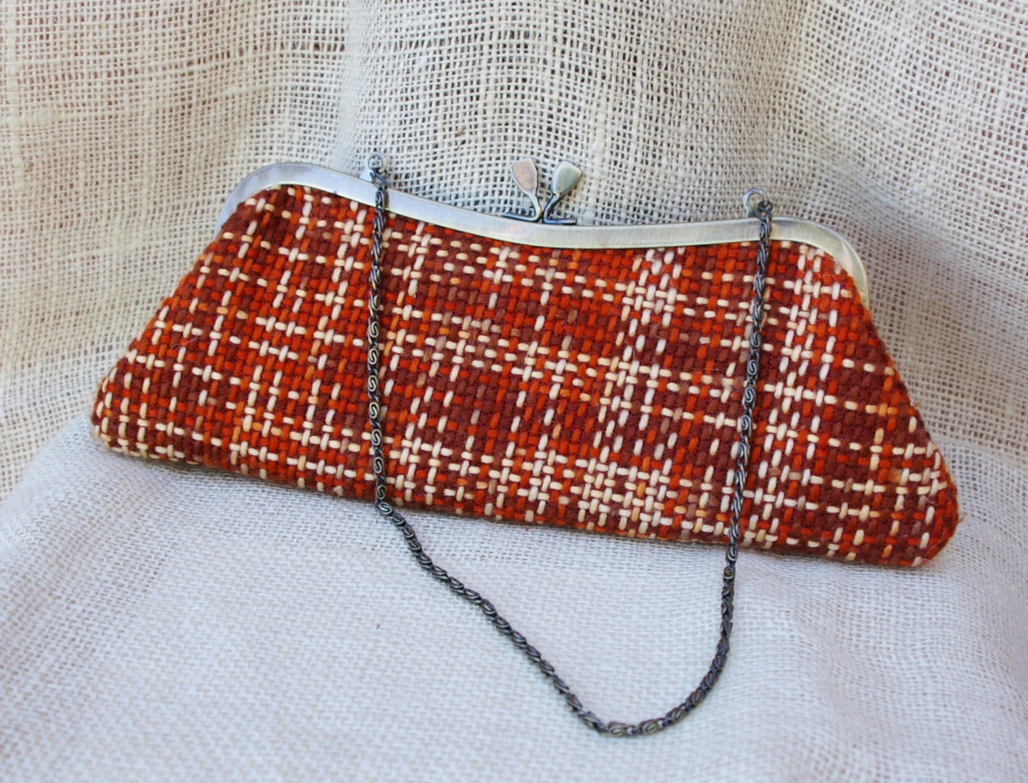 Tweed Fabric  Woven Clutch // Vintage handbag - TrellisLaneVintage