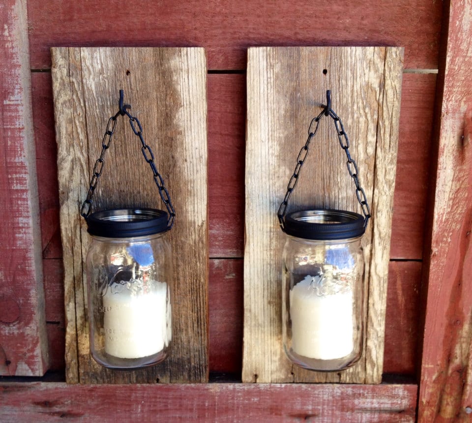 Large Barn Wood Mason Jar Candle Holders By Thesalvagednail 