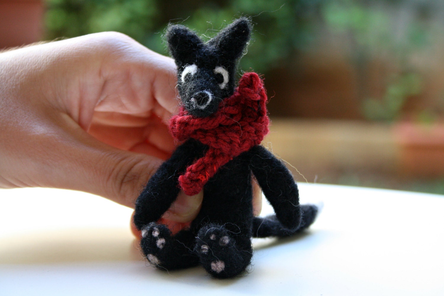 Black Wolf / Needle Felted Doll With Scarf - Phizzwizards