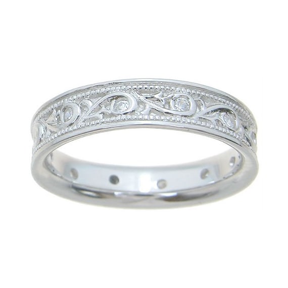 Men's Wedding Band Intricate Vine Design with Eternity CZ Accents! 4 ...