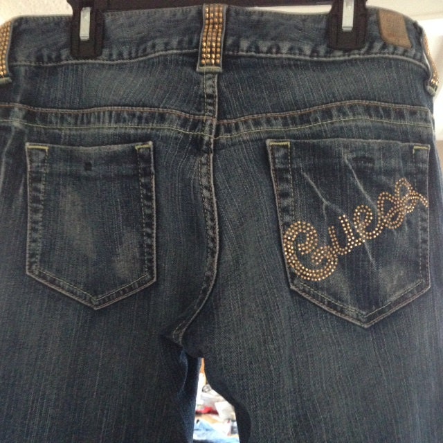 Items similar to vintage 80's guess jeans with rinestones Sale on Etsy