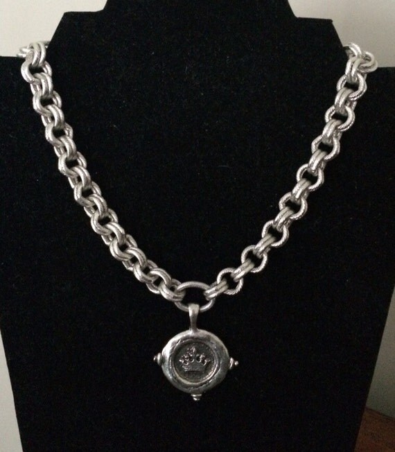 Silver Chunky Chain Necklace with Crown Pendant