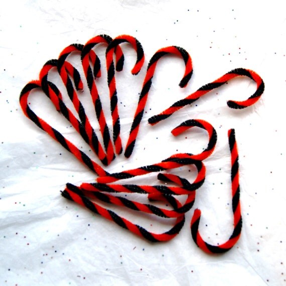 Items similar to 12 Chenille Halloween Candy Canes ORANGE and BLACK Vintage Style Chenille