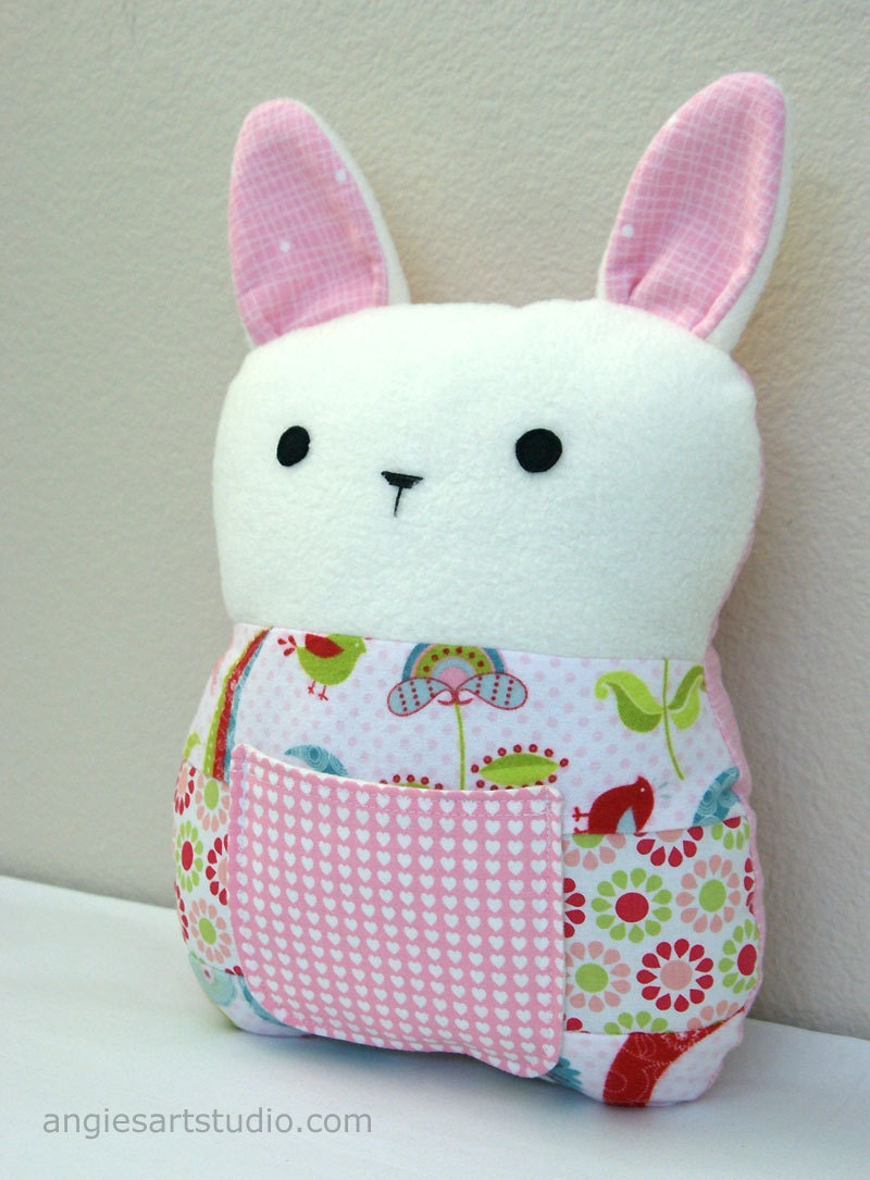 Patchwork Bunny Tooth Fairy Pillow Plush Stuffed Toy - Great Baby Girl Gift - Lovebirds in Pink - angiebabygifts