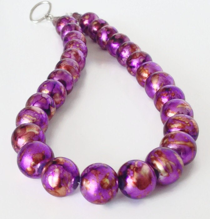 Glass Bead Necklace Glass Beaded Necklace Magenta by PolishedPlum