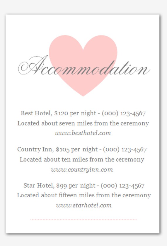 Items similar to DIY Printable MS Word Wedding Hotel Accommodation ...