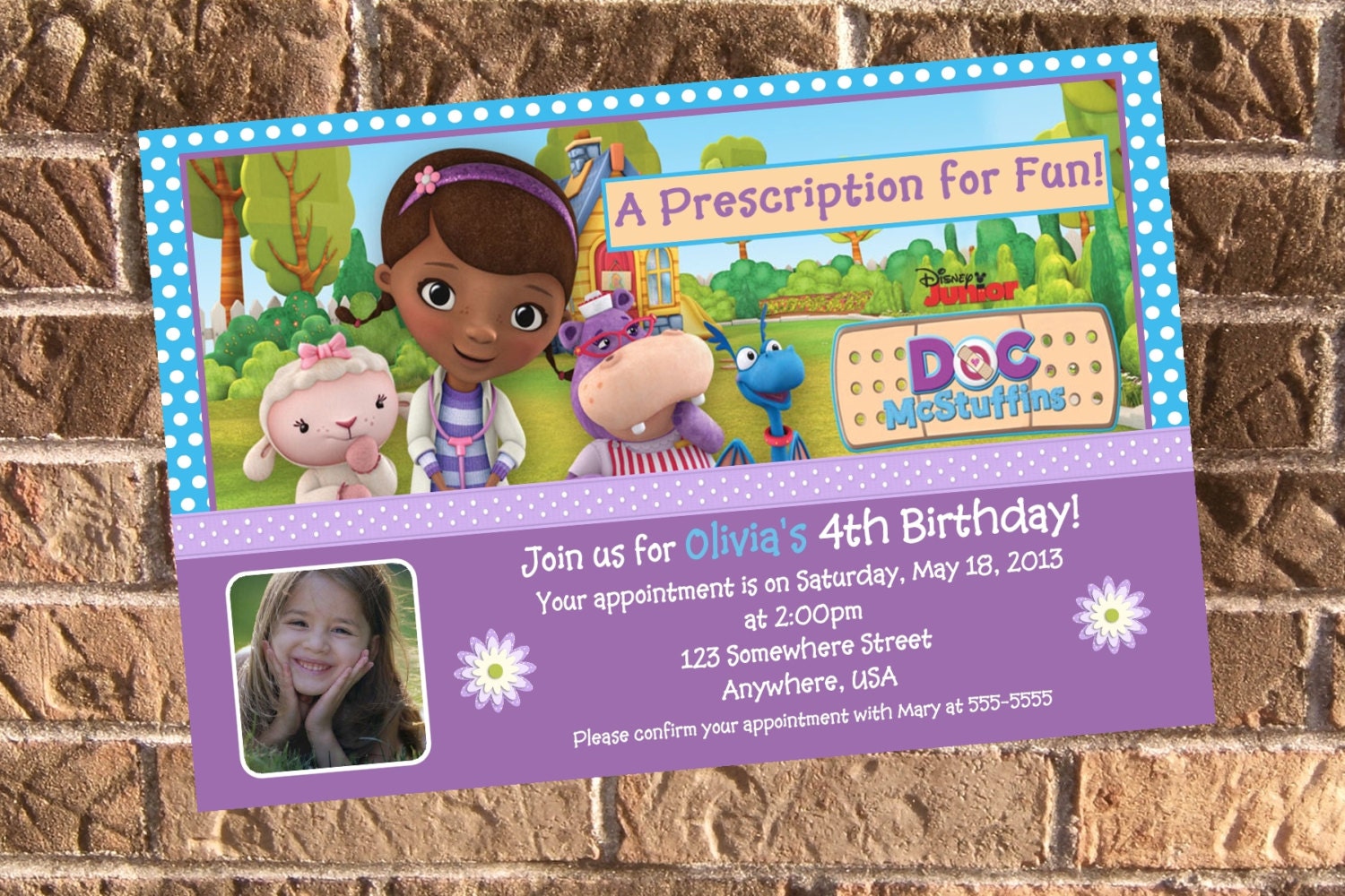 Doc McStuffins Birthday Party Photo Invitation with Free Thank You Il_570xn