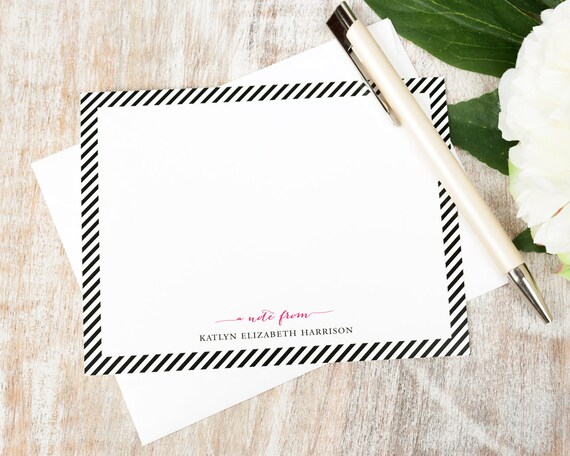 Personalized Notecard Set SIMPLE STRIPE BORDER Set by CurioPress