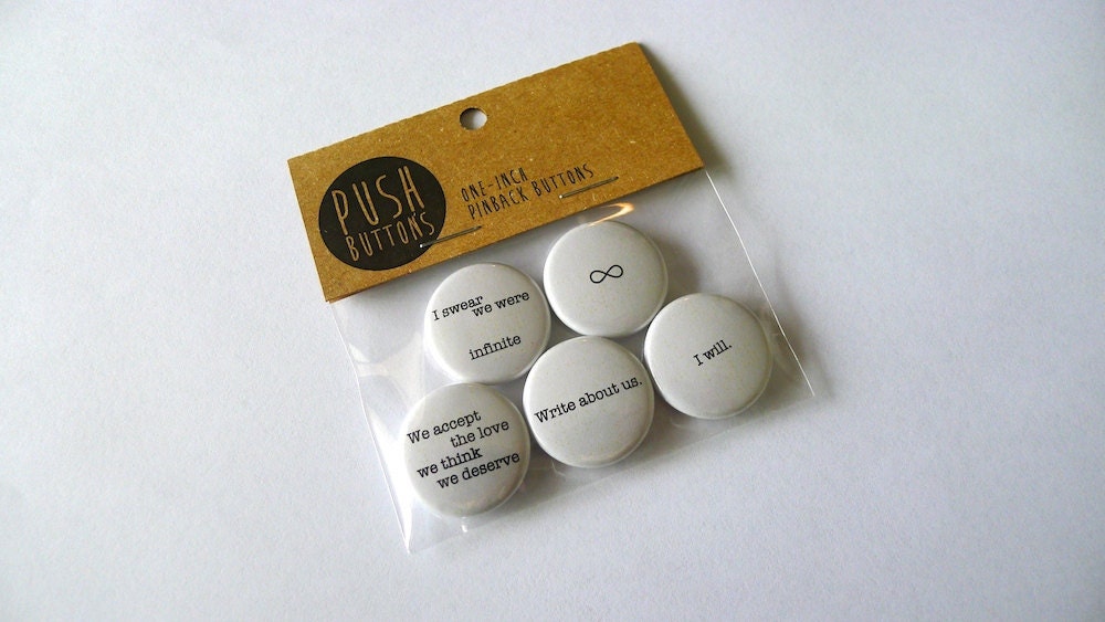 The Perks Of Being A Wallflower button set, 5 x 1" Pinback Buttons, Badges, Pins, Lapel, Gift Idea - PushButtons