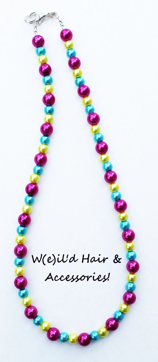 Confetti Dainty Pearls Necklace - Hot Pink, Aqua, Yellow - Bubblegum Beads - Child - Photo prop, photography - WeildHairAccessories
