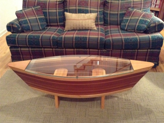 Handmade Canoe Shaped Glass Top Boat Shelf by ...