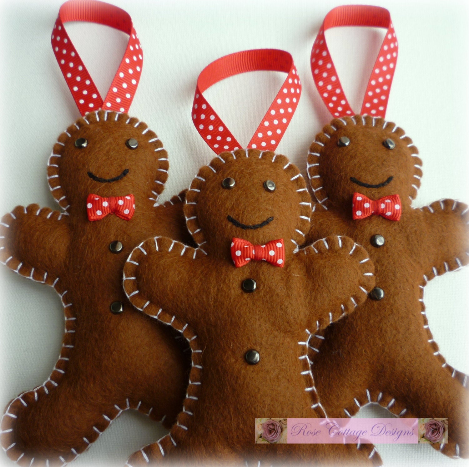 3 Felt Gingerbread Men Handmade Ornaments By Rosecottagedesignss