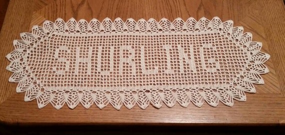 Filet Crochet Name Doily 11 letters Letter by theplaidpolkadot