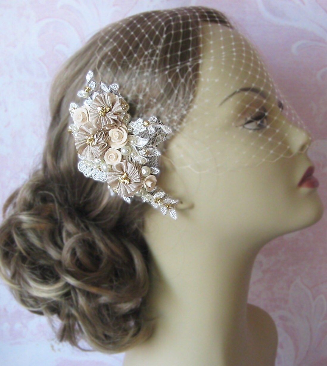 Champagne Birdcage Veil Fascinator Champagne By TheRedMagnolia