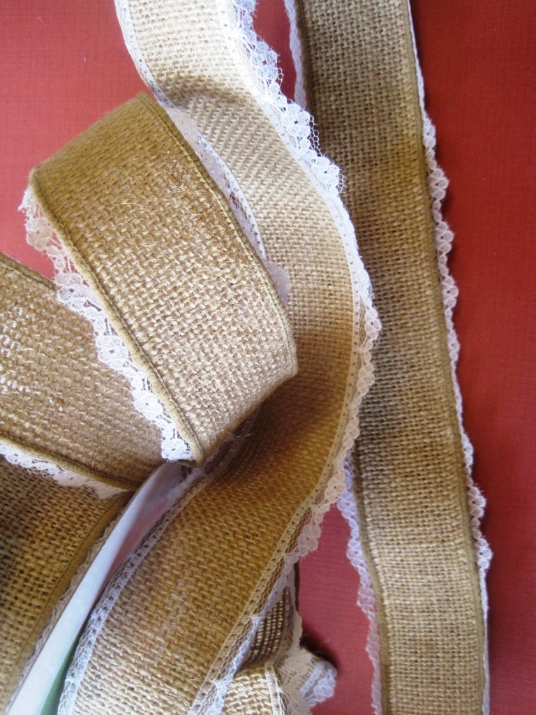 Burlap And Lace Wired Ribbon Natural Inch Wide