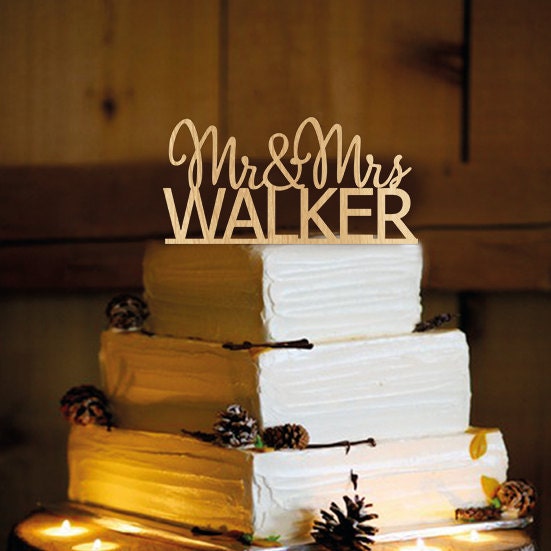 Rustic Wedding Cake Topper - Personalized Monogram Cake Topper - Mr and Mrs - Cake Decor - Bride and Groom