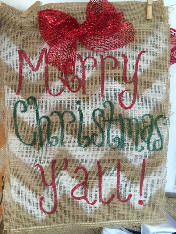 Items Similar To Merry Christmas Y All Burlap Garden Flag On Etsy