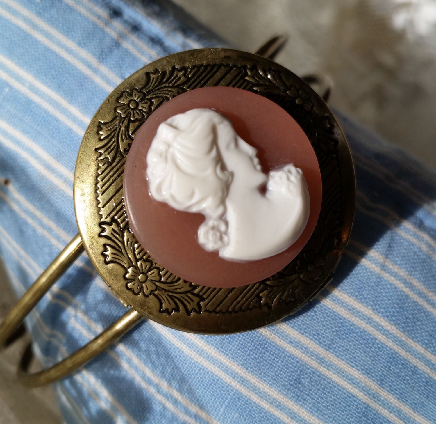 Victorian Style Cameo Locket Cuff Bracelet Reproduction