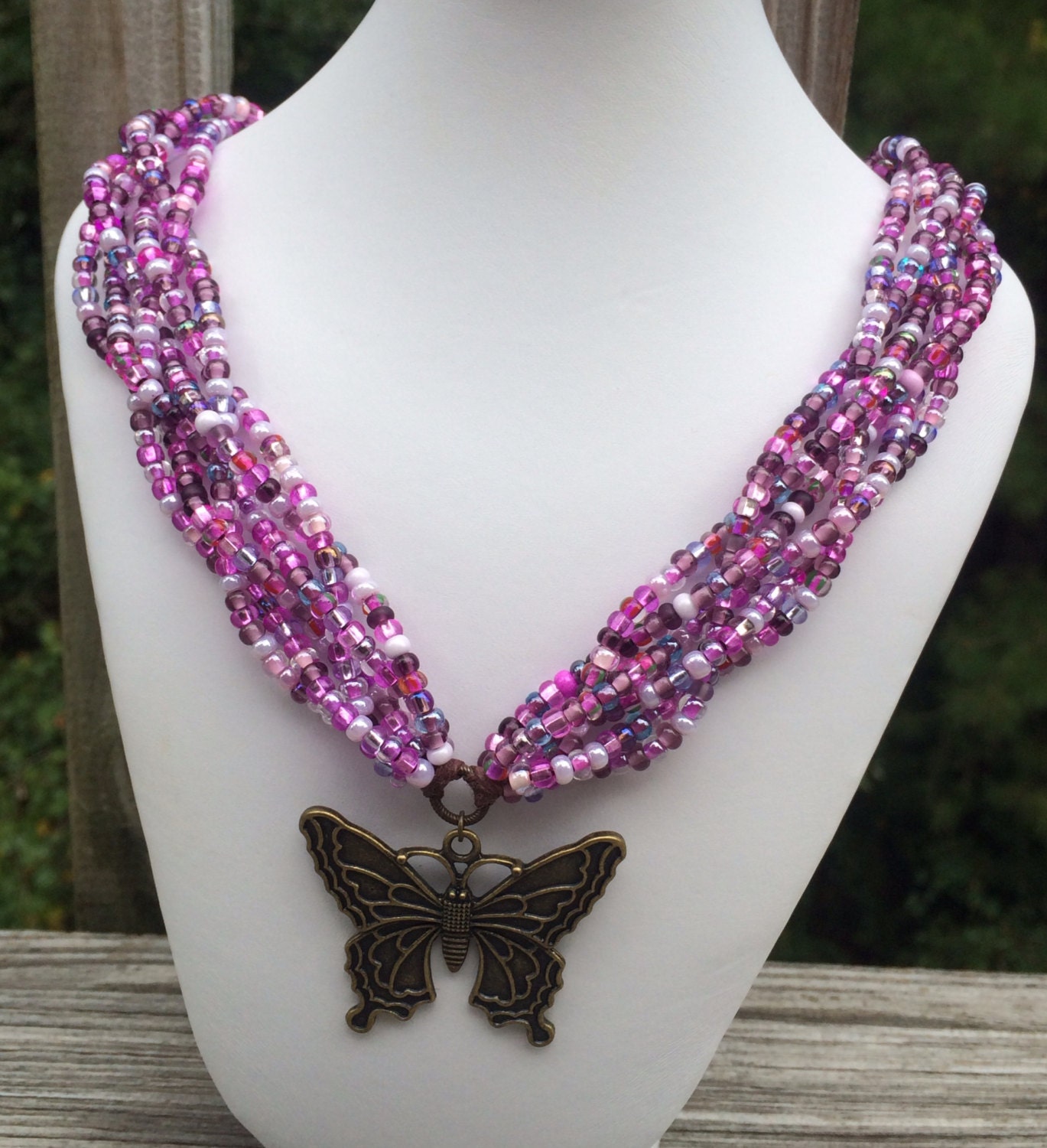 Braided Pink And Purple Seed Bead Necklace With By Thewishingbox