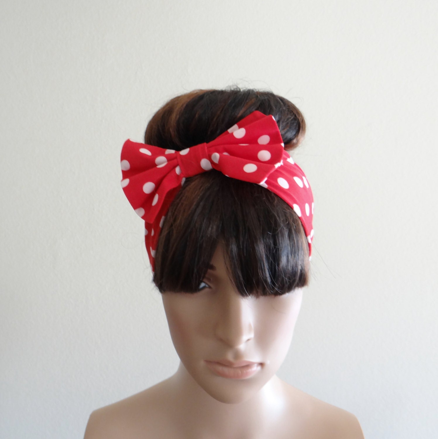 Red And White Polka Dot Headband Bow Head Wrap