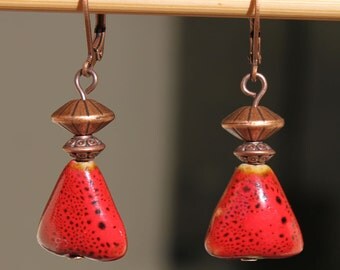 Items similar to Red Earrings - Ceramic Earrings - Red Ceramic beads
