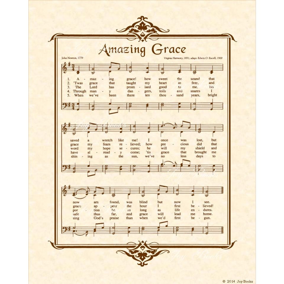 AMAZING GRACE 8x10 Antique Hymn Art Print Natural By VintageVerses
