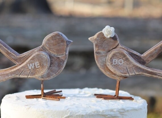 Wedding Cake Toppers Love Birds, Personalized Mr. and Mrs. or We Do Rustic Shabby Chic Weddings