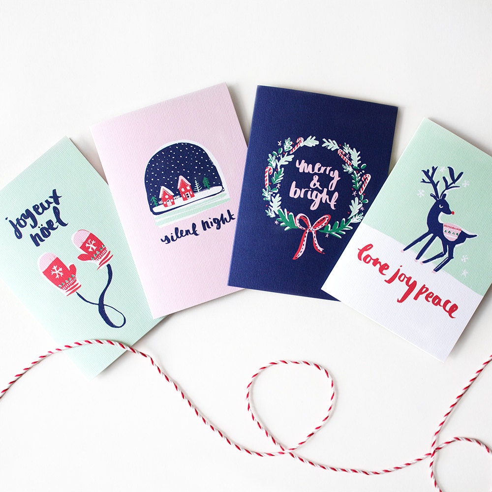 Illustrated Christmas Cards Set Of 8