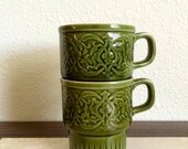 Items Similar To Vintage Green Stackable Mugs Made In Japan Set Of