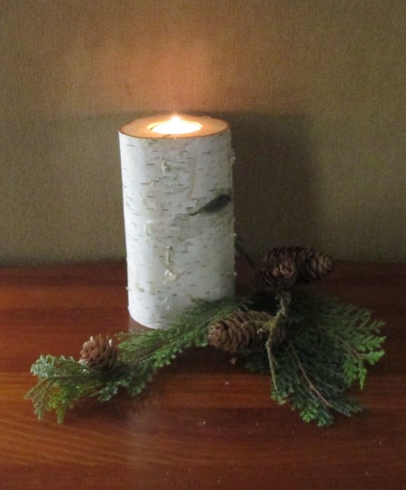Birch Candle Holder 7 Tall Birch Bark Tree by BirchHouseMarket