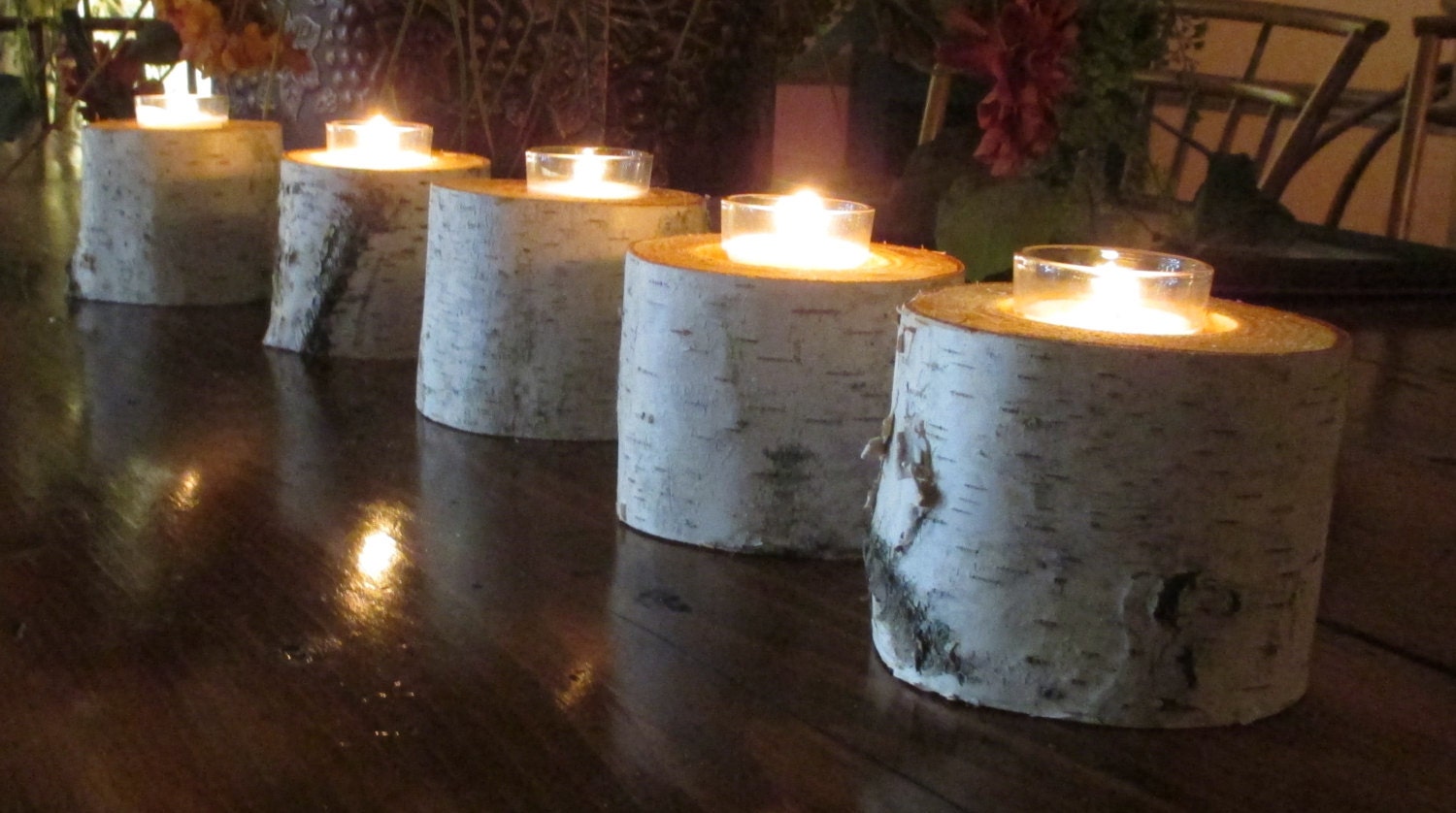 5 Beautiful Birch Bark Votive Candle Holders 3