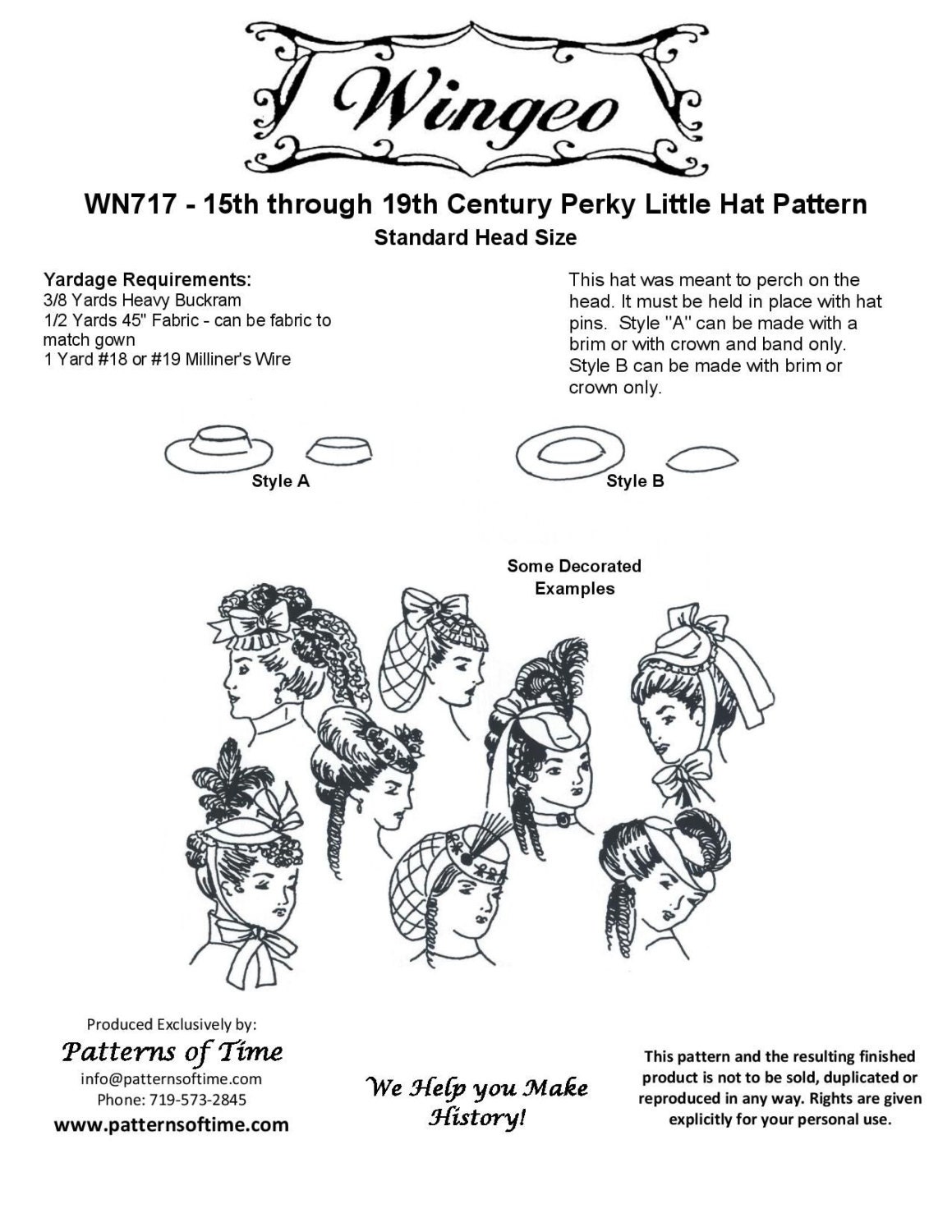WN717 Perky Little Hat 15th19th Century by patternsoftime