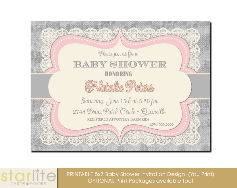  Vintage Style Baby Shower Invitation Pink and Gray