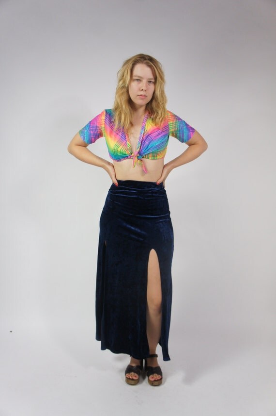70s Neon Crop Top Belly Shirt with Collar Sexy by HillPeople