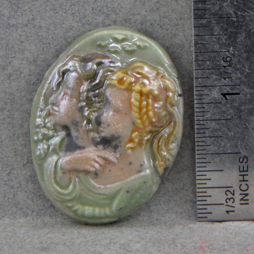 Handmade Folk Art Raku Face Cabochon Cameo