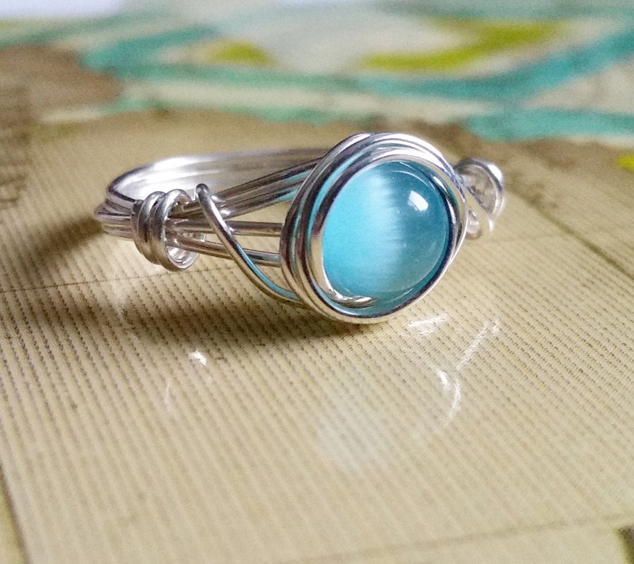 Fiber Optic Ring Argentium Silver Wire Wrapped by threestonebirds