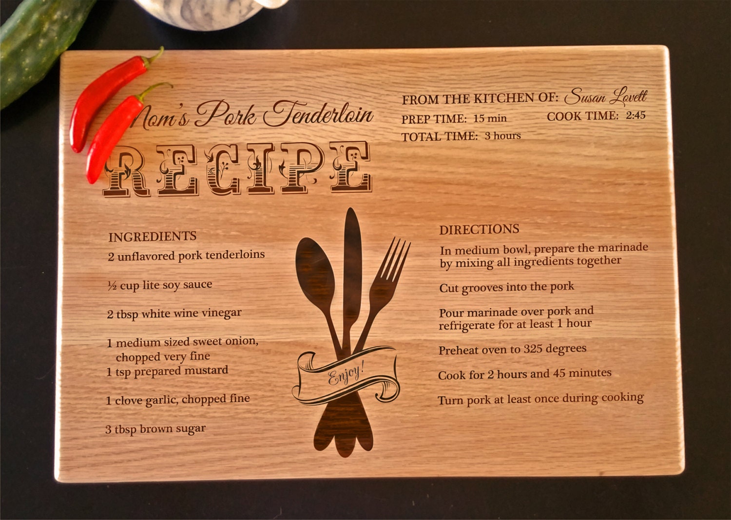 Cutting Board Personalized Custom Recipe Engraved Oak