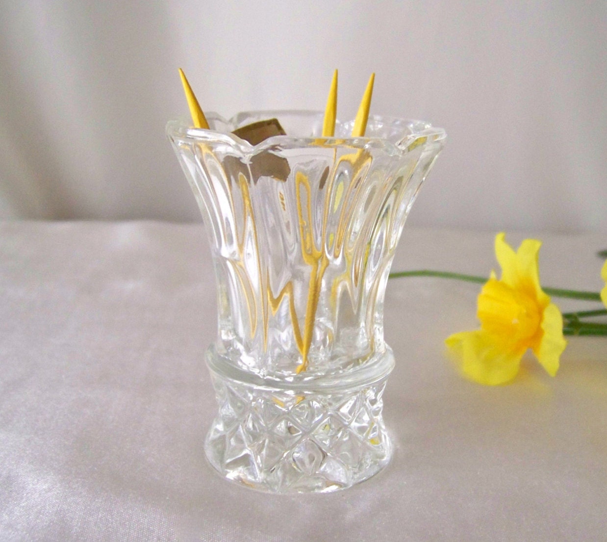 Vintage Toothpick Holder Leaded Crystal Glass by cynthiasattic