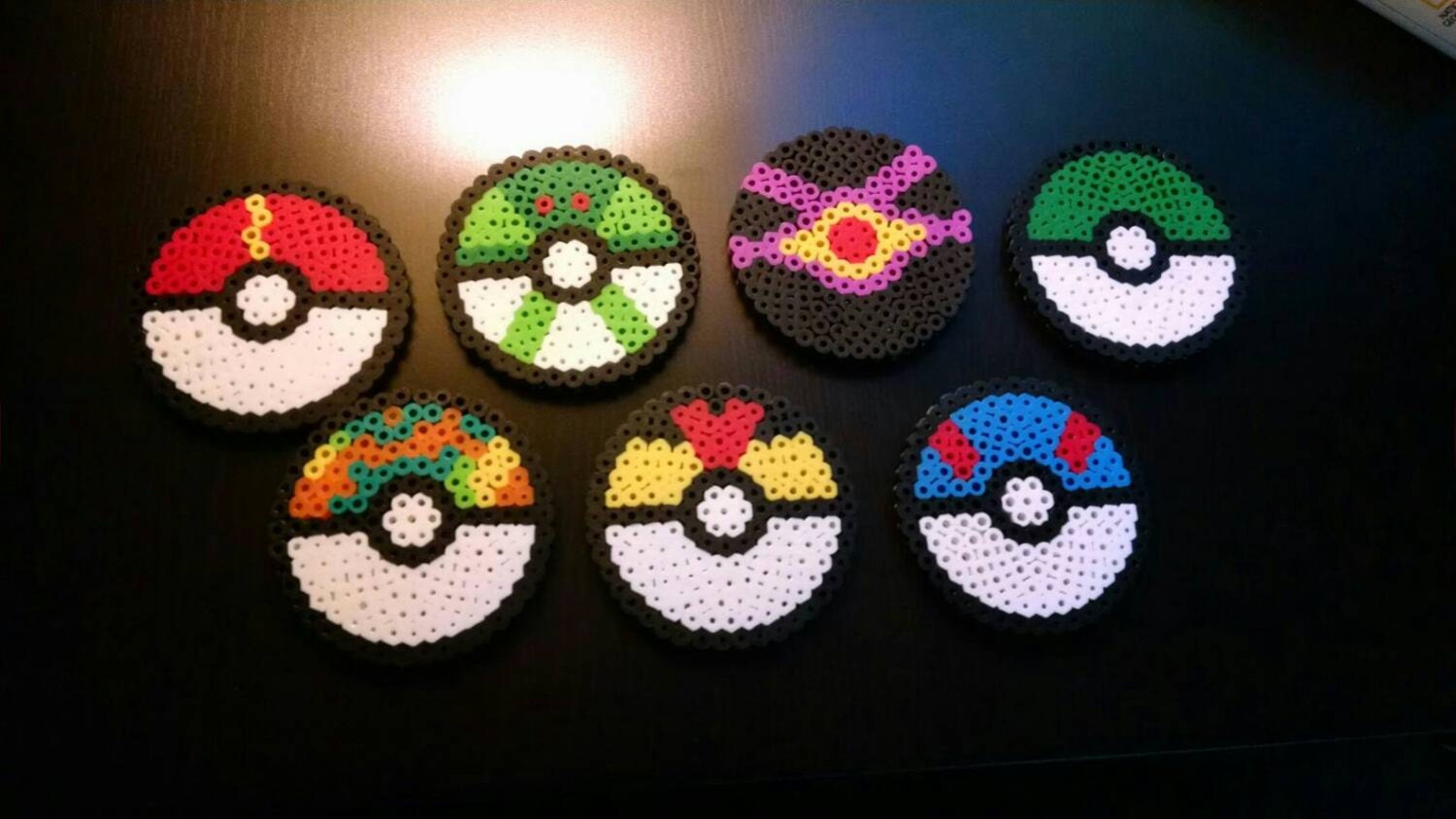 Set Of Perler Pokeball Pokemon Coasters