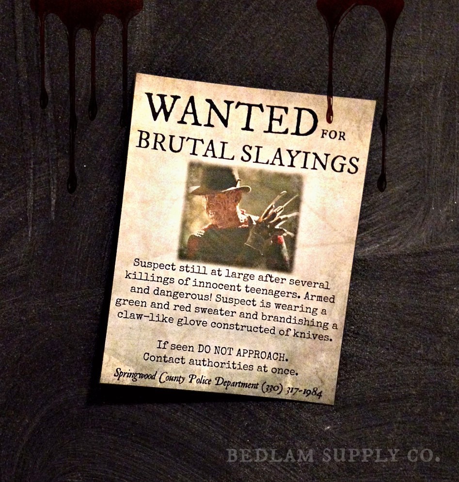 Wanted Notice Freddy Krueger Print