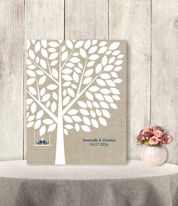 Wedding Guest Book Alternative Poster DIY // Guest Tree on Linen, Love Birds // Sign Printable PDF // 